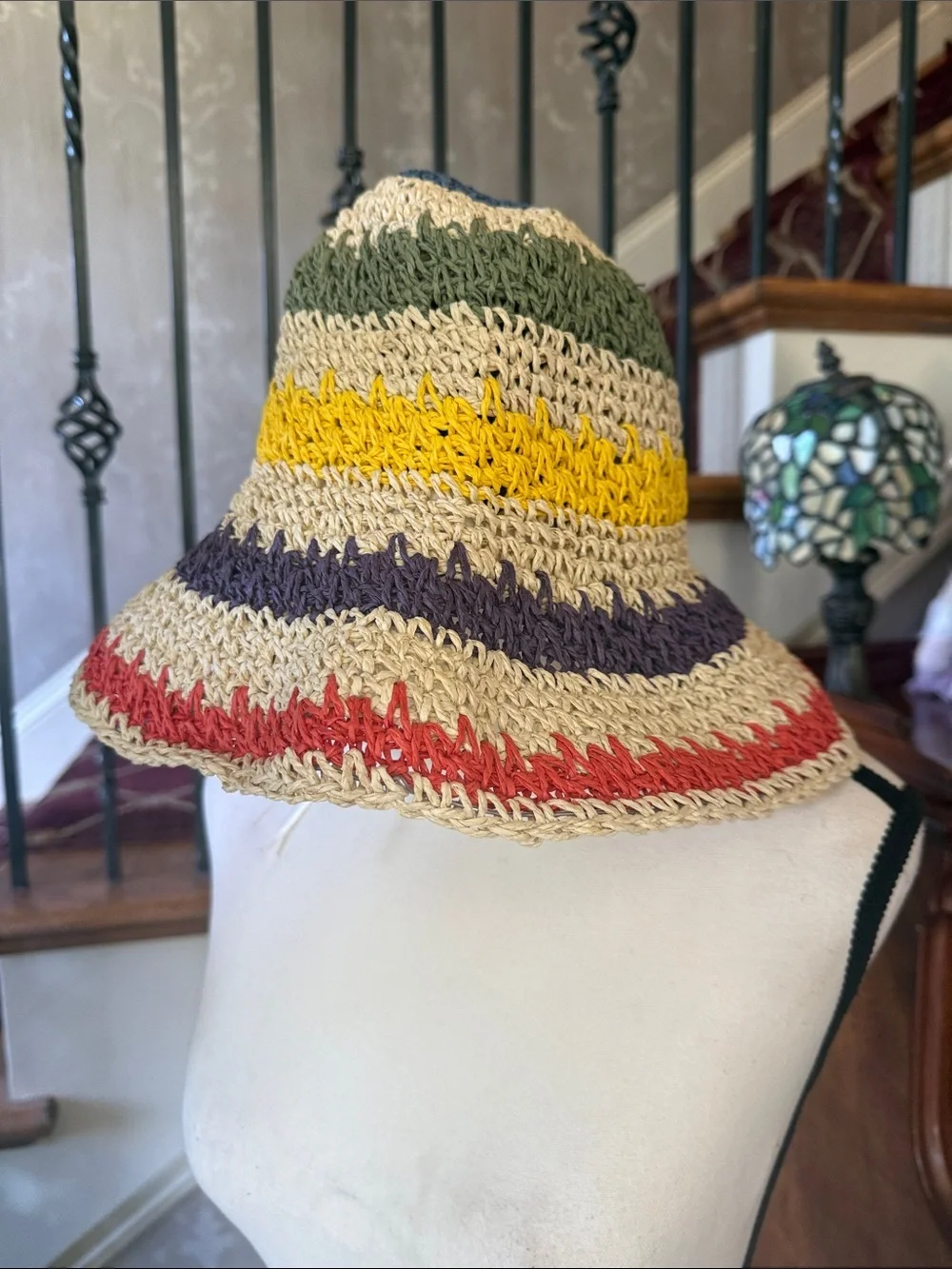 Ladies, multicolor, straw, sun hat, excellent condition